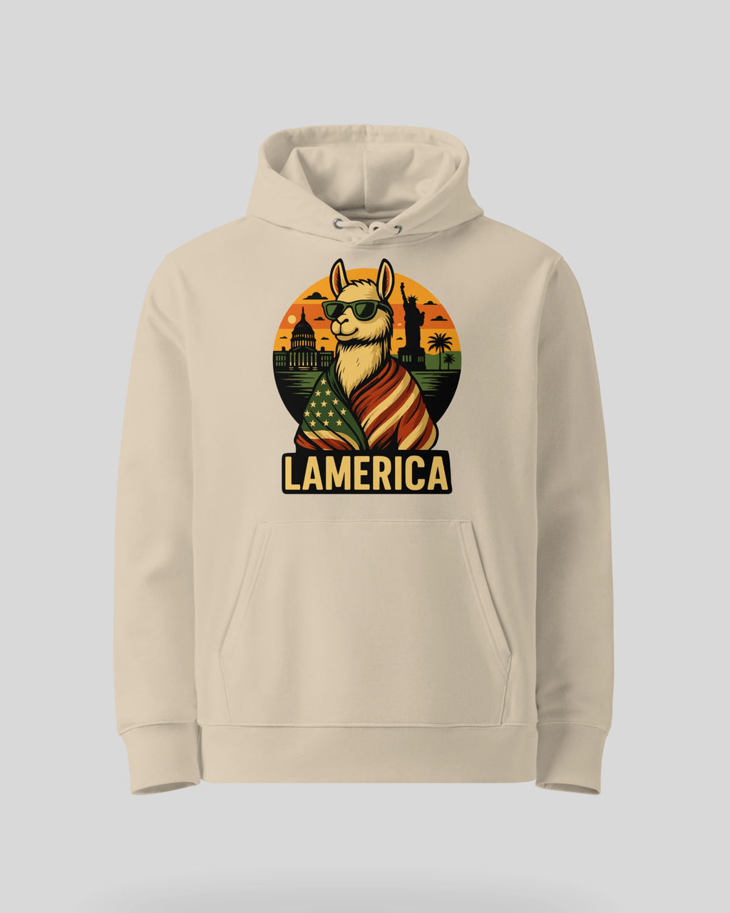 Lamerica Hoodie in Desert Dust – Online-Shop Ansicht. Klassische Produktansicht auf weißem Hintergrund.