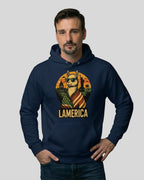 Lamerica Hoodie in French Navy für Herren – lässiger Kapuzenpullover für Männer. Frontalansicht des coolen Statement-Pieces.