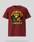 Freigestelltes Lamerica T-Shirt in Burgundi auf weißem Hintergrund. Perfekte Online-Shop Bild für deinen Online-Einkauf.
