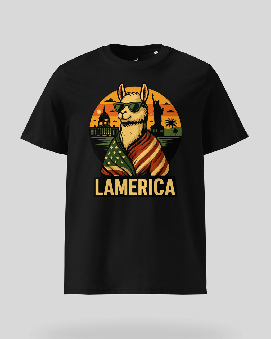Freigestelltes Lamerica T-Shirt in Schwarz auf weißem Hintergrund. Perfekte freigestelltes T-Shirt für deinen Online-Einkauf.