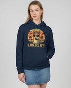 Lama Del Rey Hoodie in Dunkelblau French Navy für Damen Frontalansicht - Geschenk für Musikfans