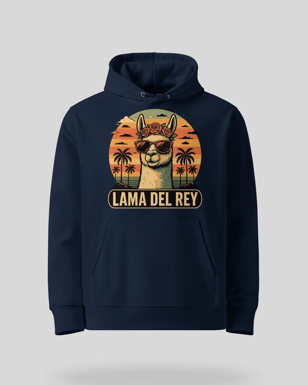 Lama Del Rey Hoodie in Dunkelblau French Navy - Freigestellte Produktansicht - Lustiges Lama Motiv