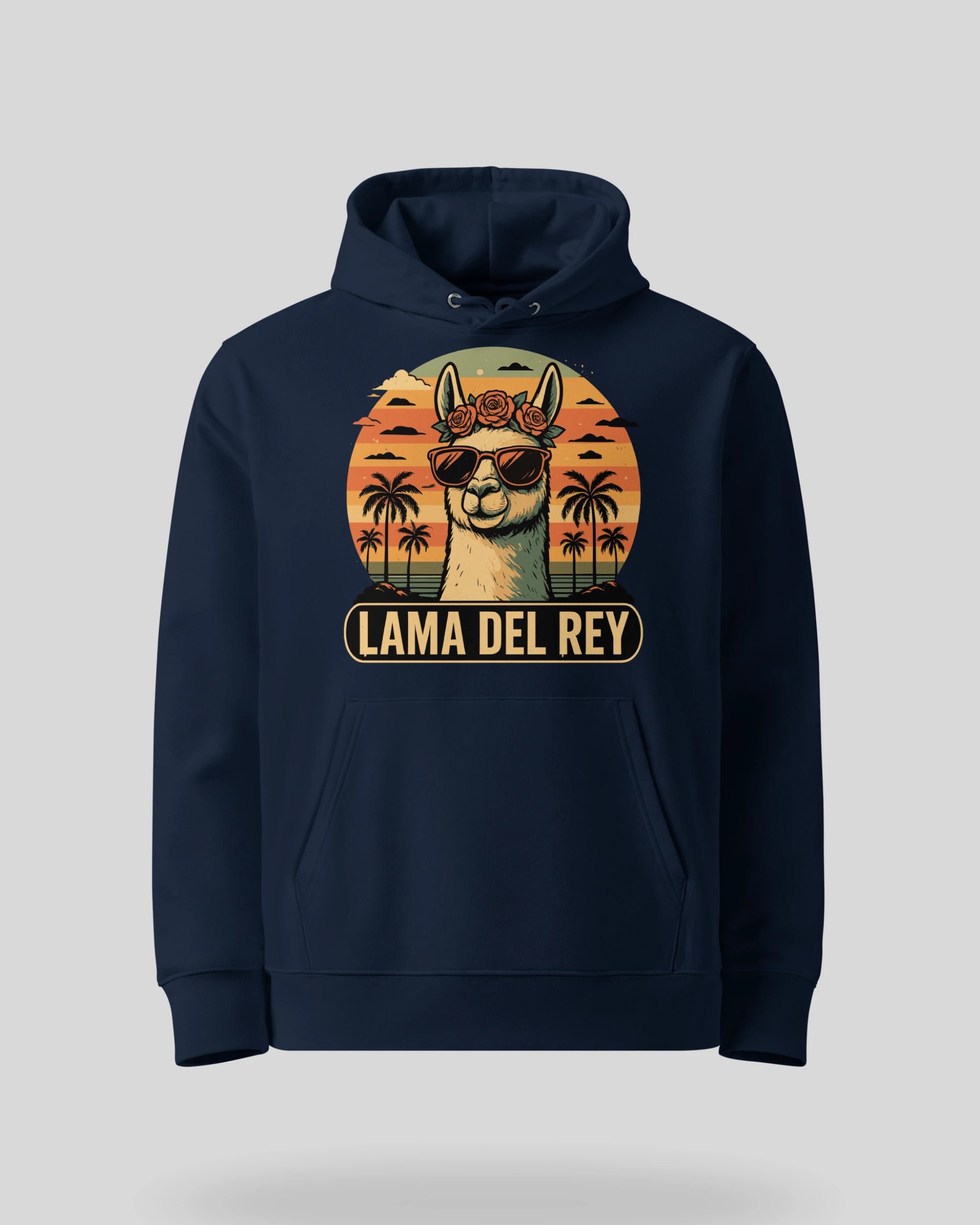 Lama Del Rey Hoodie in Dunkelblau French Navy - Freigestellte Produktansicht - Lustiges Lama Motiv