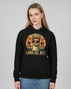 Lama Del Rey Hoodie in klassischem Schwarz für Damen Frontalansicht - Lustiges Lama Motiv