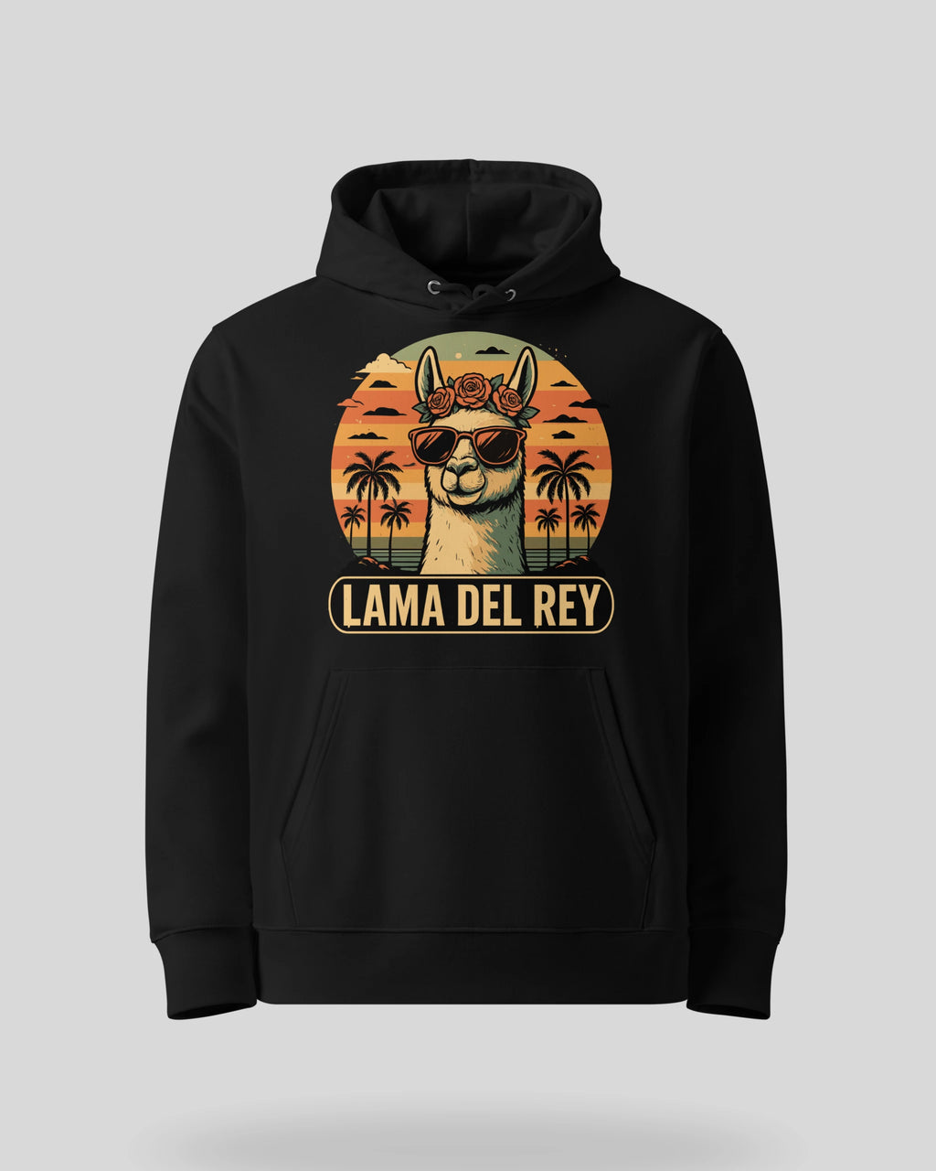 Lama Del Rey Hoodie in klassischem Schwarz - Freigestellte Produktansicht - Premium Qualität