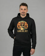 Lama Del Rey Hoodie in klassischem Schwarz für Herren Frontalansicht - Geschenk für Musikfans