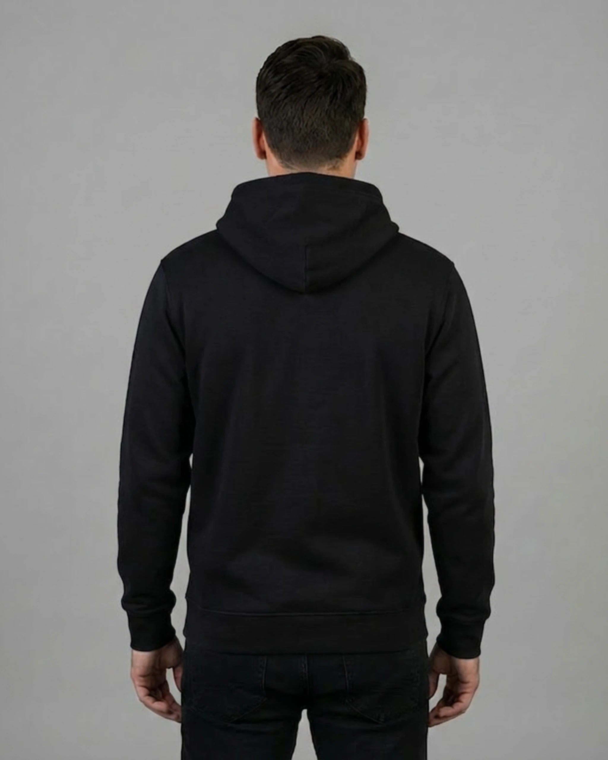Lama Del Rey Hoodie in klassischem Schwarz für Herren Rückenansicht - Fair Fashion Hoodie