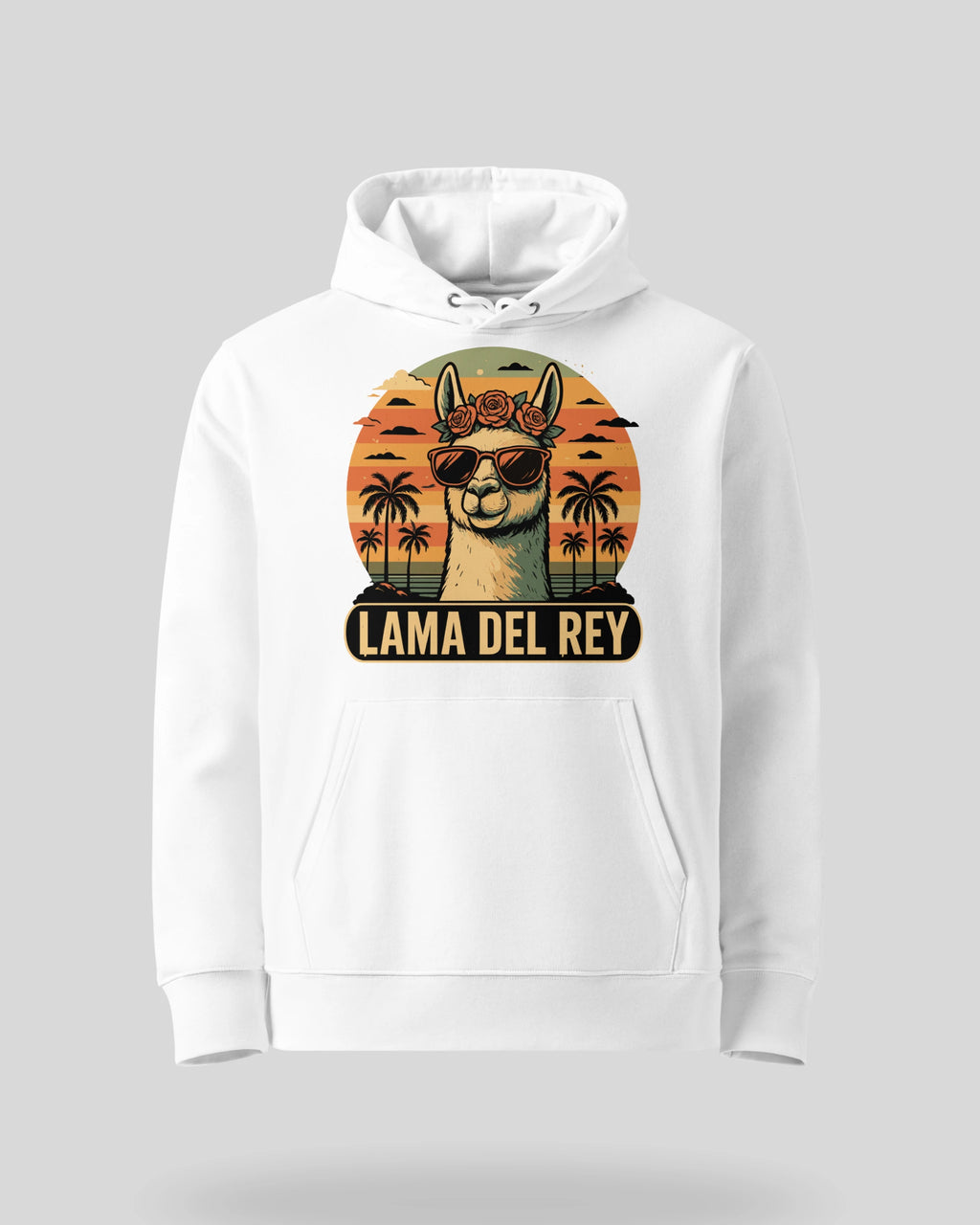 Lama Del Rey Hoodie in strahlendem Weiß - Freigestellte Produktansicht - Premium Qualität