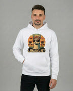Lama Del Rey Hoodie in strahlendem Weiß für Herren Frontalansicht - Geschenk für Musikfans