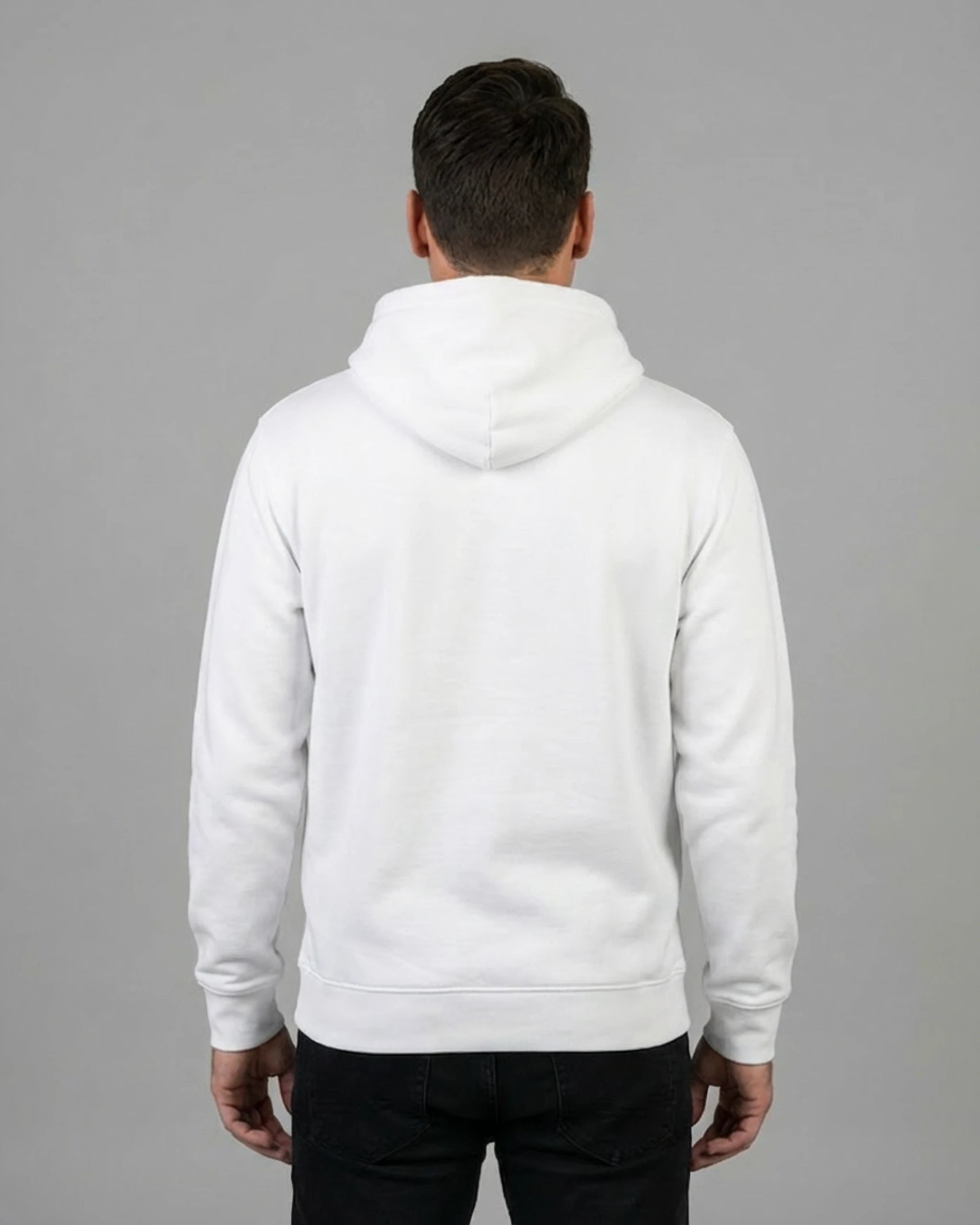 Lama Del Rey Hoodie in strahlendem Weiß für Herren Rückenansicht - Fair Fashion Hoodie