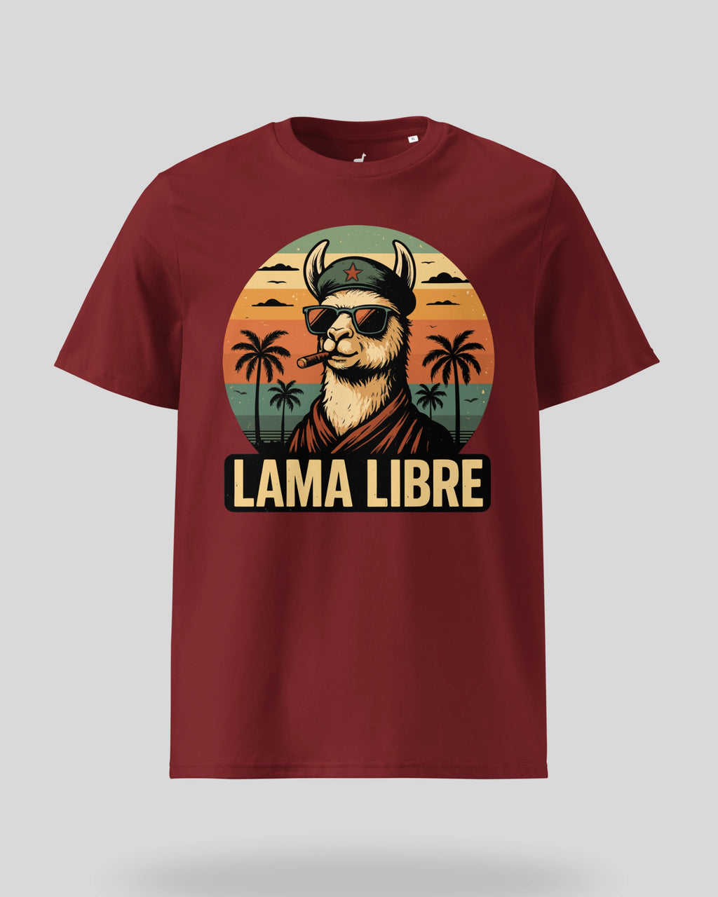Freigestellte Produktansicht des 'Lama Libre' Statement-Shirts in Burgundy. Das ideale Geschenk für Rebellen.