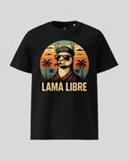Freigestelltes 'Lama Libre' T-Shirt in Schwarz. Ein klares Produktbild für das rebellische Statement-Shirt.