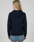 Rückansicht des "No Problama" Hoodies für Damen in French Navy, zeigt den cleanen Rücken und die Passform.