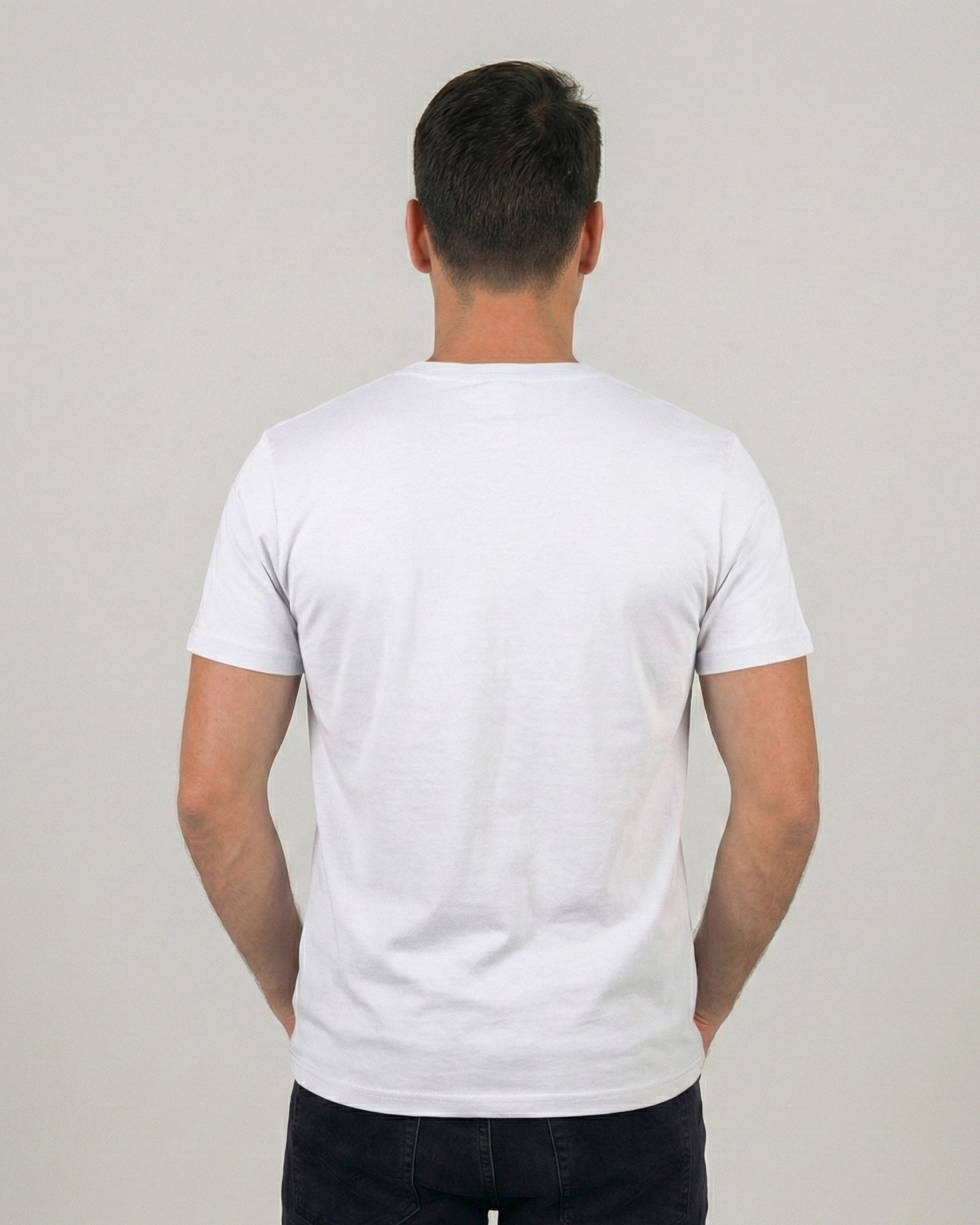 Rückansicht des "No Problama" T-Shirts für Herren in Weiss aus nachhaltiger Bio-Baumwolle.