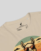 Namaste T-Shirt "Lamaste" in Desert, Detailansicht des Nacken-Labels. Ideales Geschenk für Yogis.