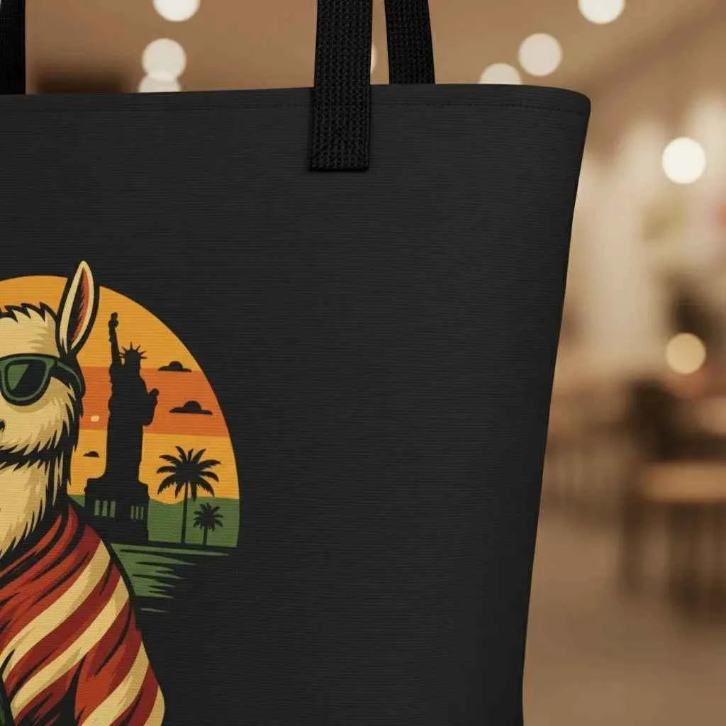 lamerica tasche in material | große Schultertasche, Stofftasche mit Statement und Einkaufstasche aus Baumwolle