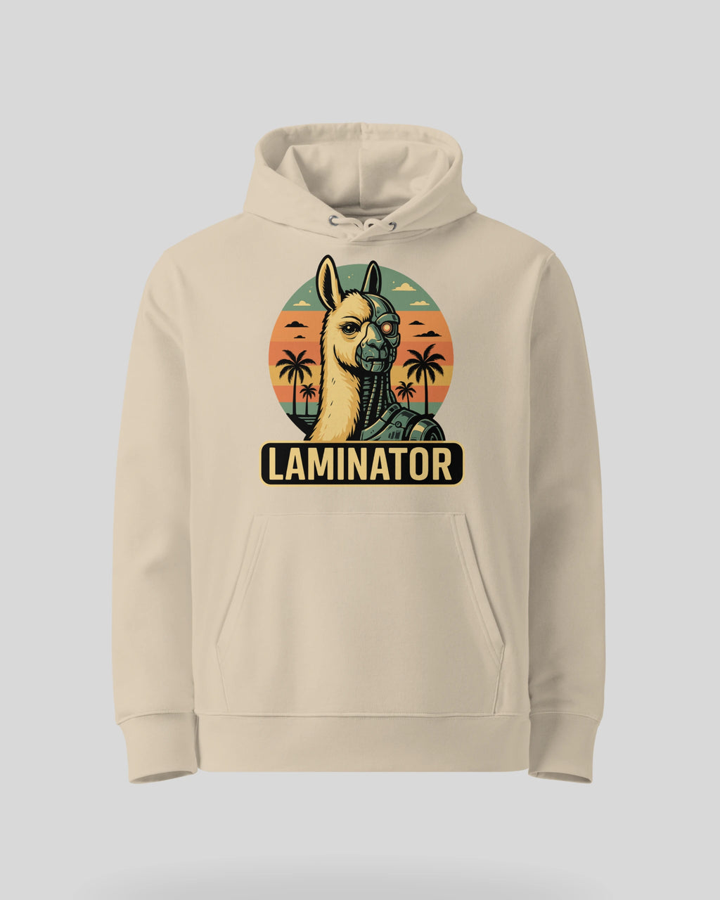 Unisex 'Laminator' Hoodie in der Farbe Desert Dust. Detailreiche Produktansicht des lustigen Geschenks für Gamer.