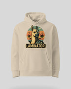Unisex 'Laminator' Hoodie in der Farbe Desert Dust. Detailreiche Produktansicht des lustigen Geschenks für Gamer.