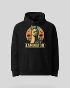Produktansicht des 'Laminator' Gaming-Hoodies in Schwarz. Ein ideales Unisex-Geschenk für Nerds und Zocker mit coolem Spruch.