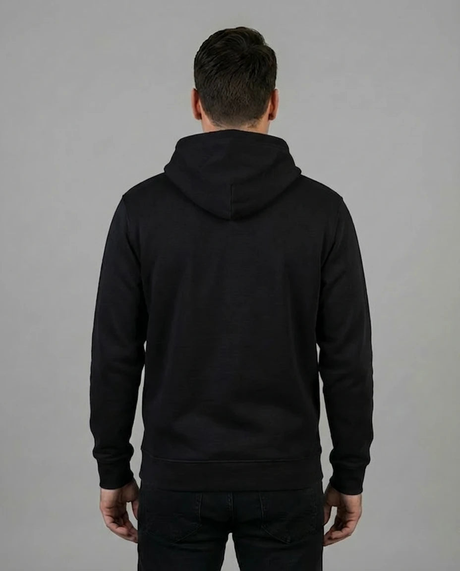 Rückansicht des schwarzen 'Laminator' Gamer-Hoodies für Herren. Ein bequemer Kapuzenpullover für die nächste Gaming-Session.
