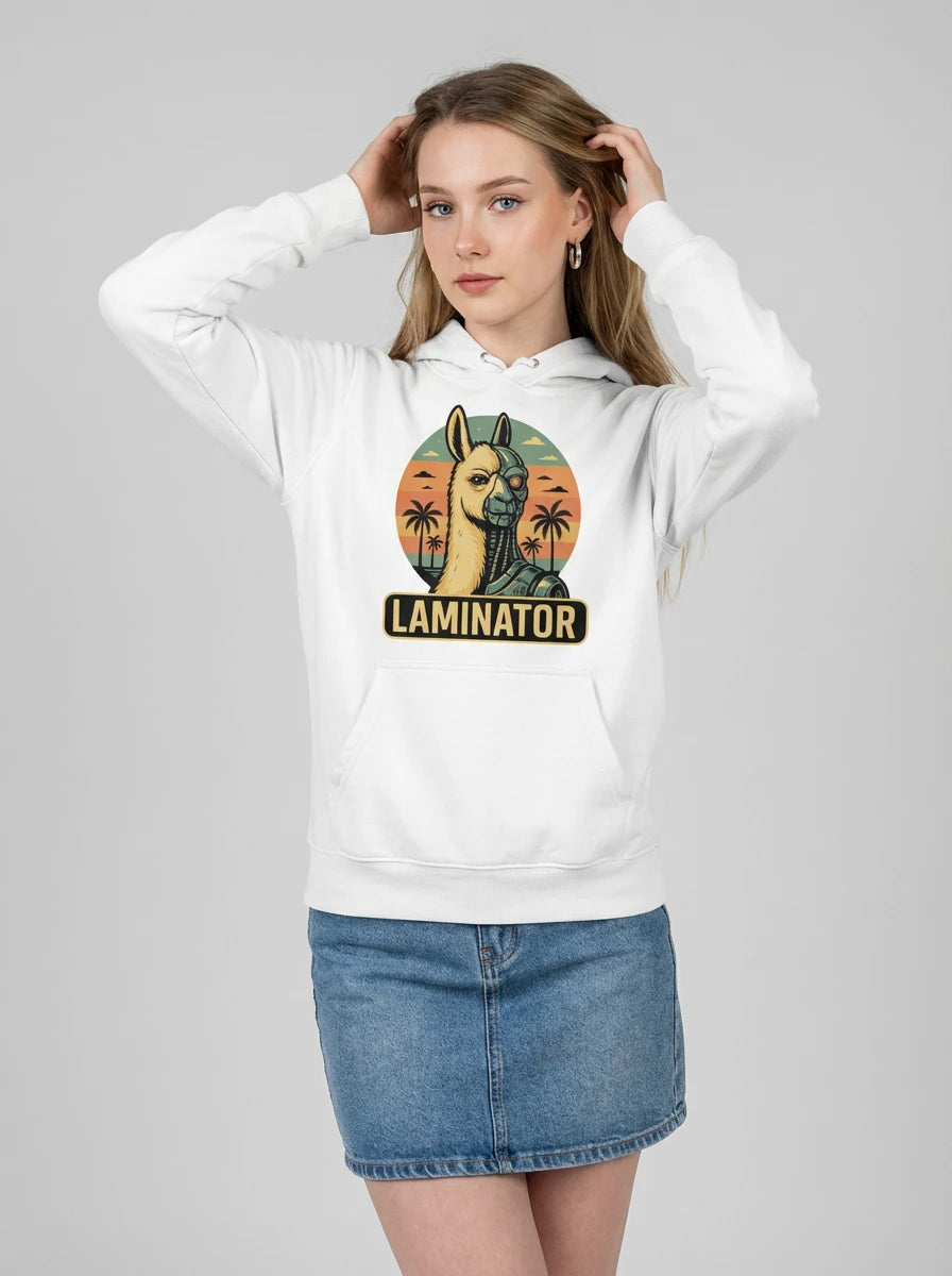 Weißer 'Laminator' Hoodie für Damen. Das perfekte Geburtstagsgeschenk für eine Gamerin mit Humor.