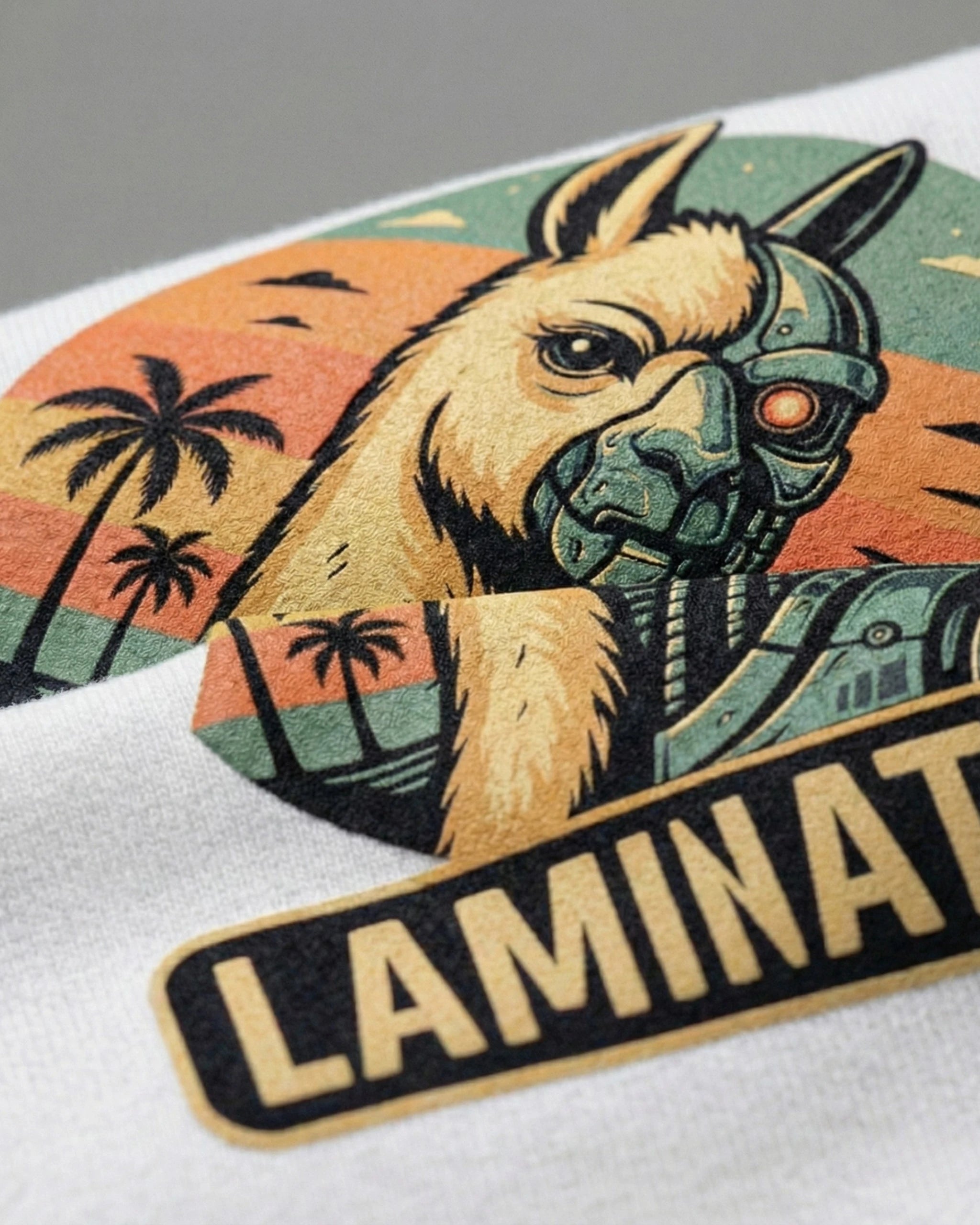 Gamer T-Shirt "Laminator" in Weiss, Detailansicht des Drucks. Für die nächste LAN-Party.